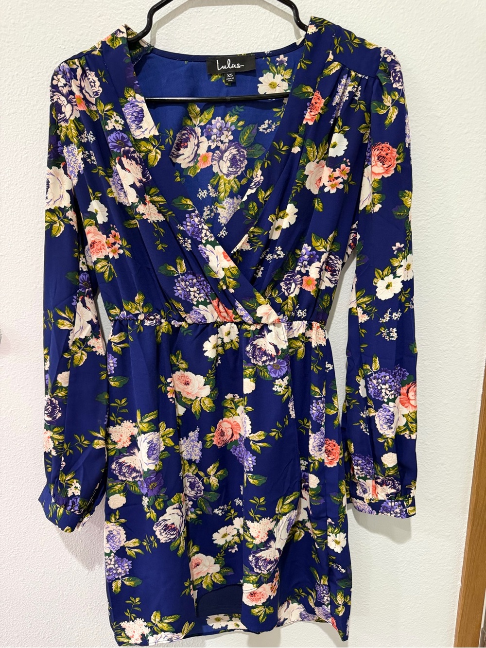 Lulu's Navy Blue Floral Wrap Mini Dress